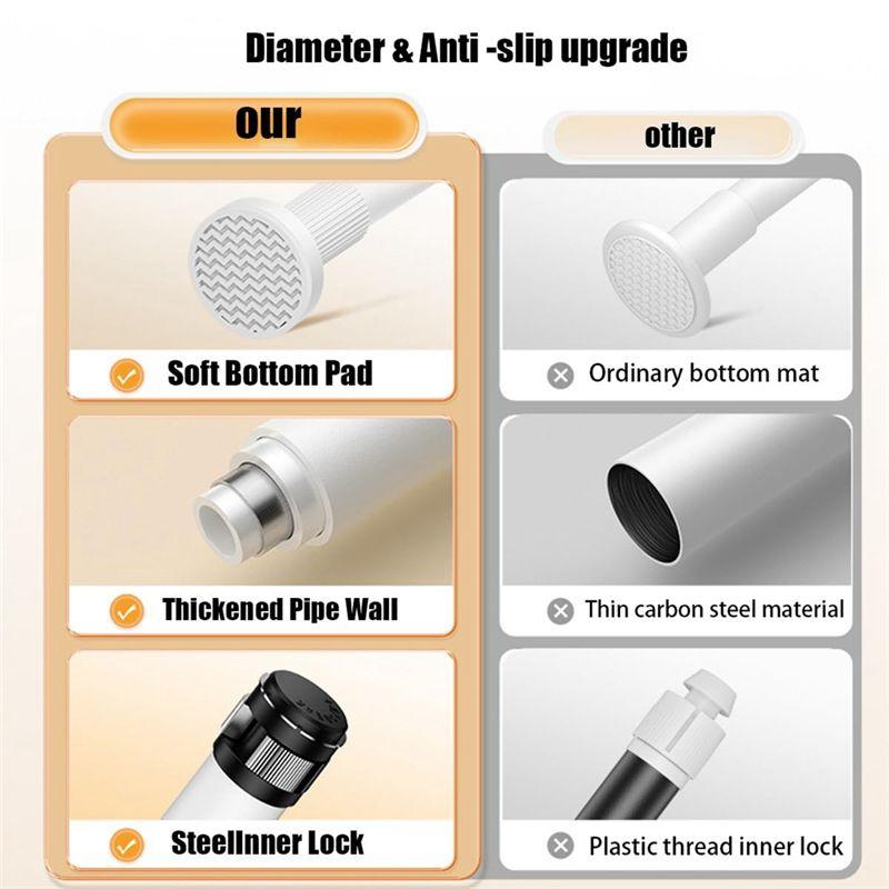 A20F-Adjustable Tension Rod Shower Curtain Rod No Need To Drill Spring Tension Curtain Rod Expandable Cabinet Rod