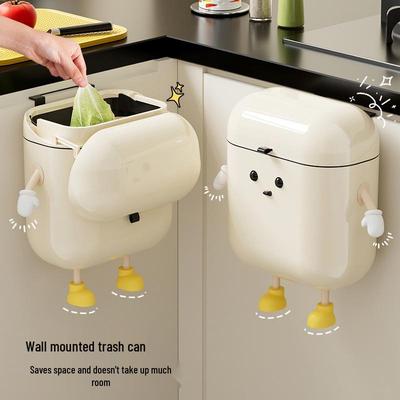 Wall-Mounted High-Capacity Cute Style Trash Can with Lid for Kitchen and Bathroom
