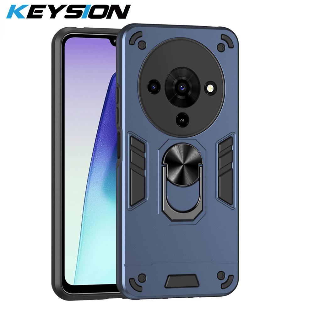 KEYSION Shockproof Armor Case for ZTE Blade A76 Soft Silicone+PC Metal Ring Stand Phone Back Cover for ZTE Blade A76