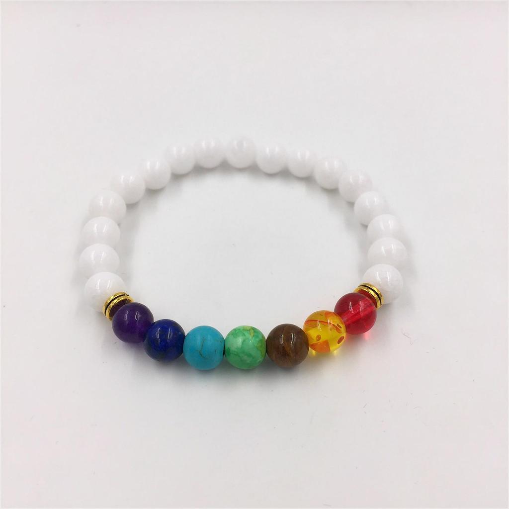 Colorful Agate & Lava Stone Buddhist Prayer Beads Bracelet, 8mm Natural Energy Stones