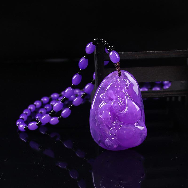 Retro Imitation Amber Necklace For Men And Women Purple Beaded Long Pendant Sweater Chain Mother'S Day Gift