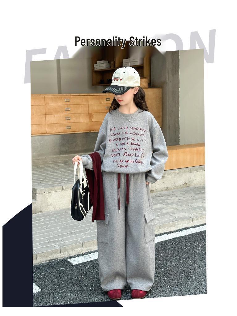 Girls' Korean-Style Sweatshirt & Cargo Pants Set 2025 - Autumn Fashion for Children