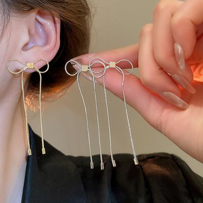 Simple Bow Tassel Earrings Women's Minimalist Design Stud Earrings Personality Temperament Versatile Earrings