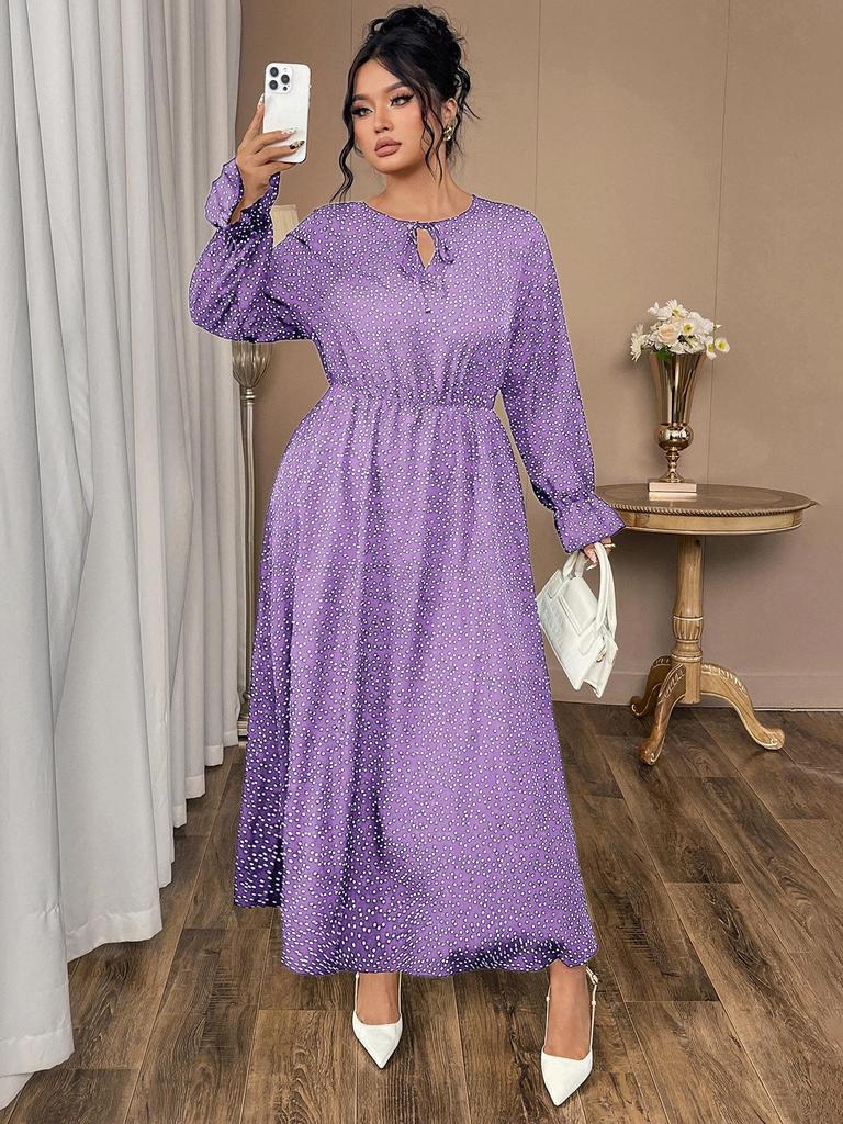 European Style Plus Size Women's Polka Dot Long Sleeve Dress 2025