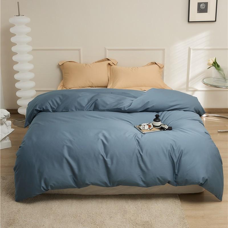 100S Egyptian Long Staple Cotton Bedding Set Pure Color Simple Design All Single Duvet Cover Pillowcase Fitted Sheet