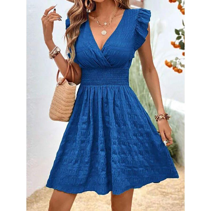 

Elegant Short Dresses For Women Summer,Casual Holiday Beach Blue M(M)