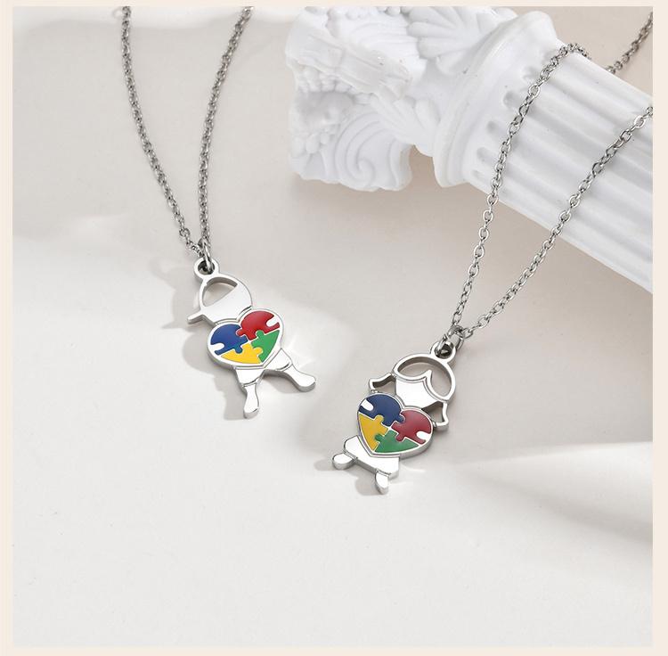 Collana Consapevolezza Autismo, Cuore Puzzle in Acciaio Inossidabile Forma Bambino Ragazza Autismo Ciondolo, Gioielli Regali Consapevolezza