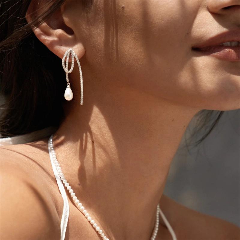 Inlaid Crystal Imitation Pearl Waterdrop Tassel Long Personality Geometry Dangle Earrings for Women Korean Fashion Jewelry