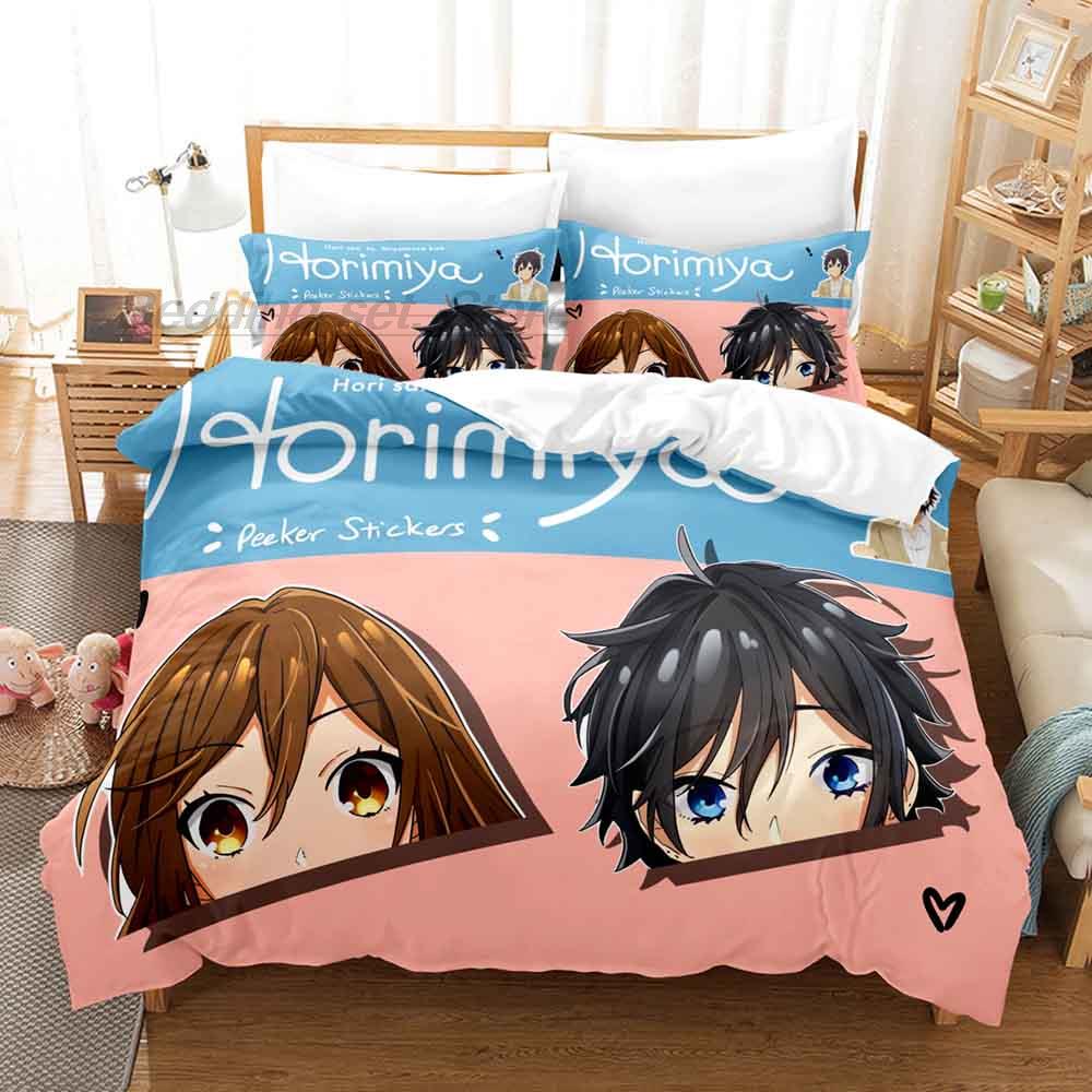 Horimiya Bettwäsche Set Einzelbett Twin Full Queen King Size Bettset Aldult Kinder Schlafzimmer Bettbezug Sets 3D 2022 Anime Bettlaken Set