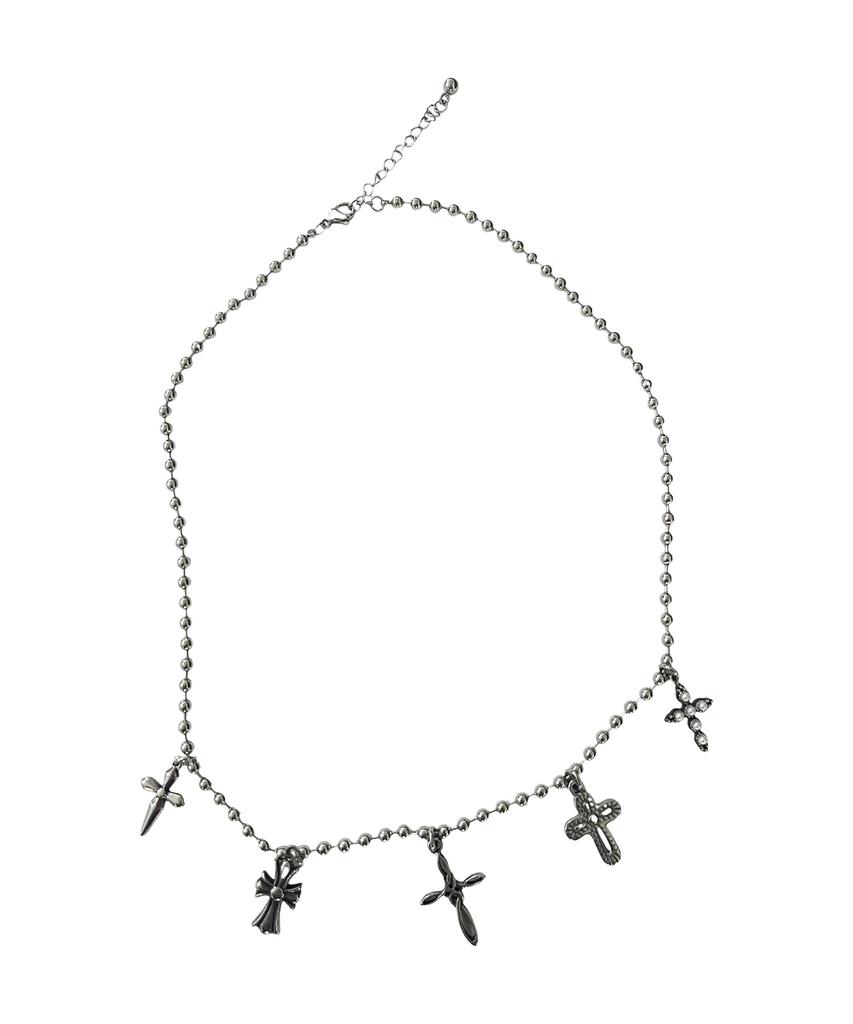Sk8Er Rock Multi Cross Ball Chain Surgical Steel Necklace ((Steel))