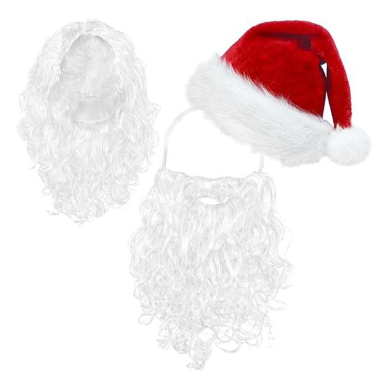 Santa Costume with Santa Beard, Santa Hat, Santa Wig for Adult Cosplay, Christmas Santa Costume Decoration for Women Men 1