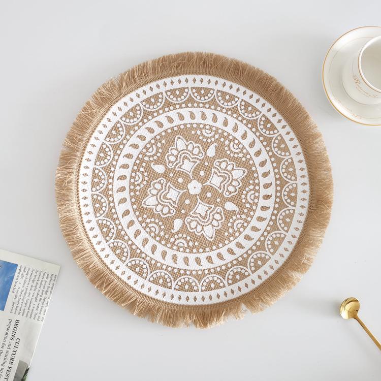 38cm Natural Vintage Jute Woven Placemats Bohemian Style Party Decoration Hanging Wall Decor Mat Vase Mat Table Mats Placemat