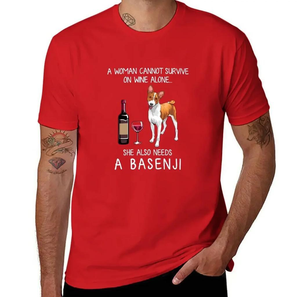Basenji and Wine Funny Dog T-Shirt Quick Drying Tops Tees Mens T Shirts Pack