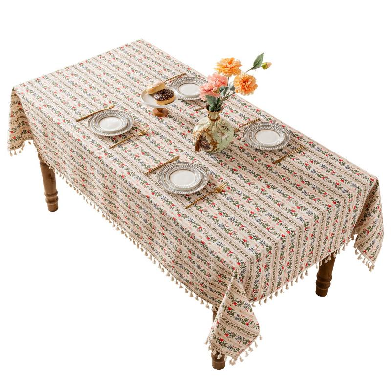 French Printed Tablecloth Waterproof Oil Resistant Wear-resistant Dining Tablecloth Floral Fringed Tablecloth Tea Table Decorate