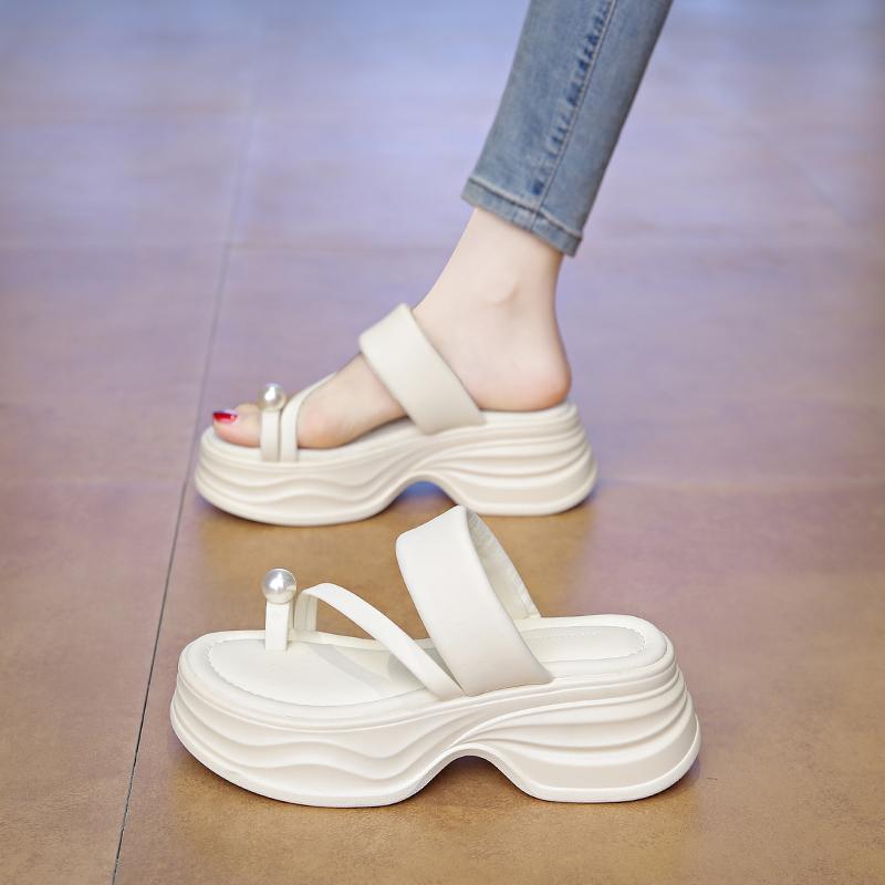 CRLAYDK Women's Flip Flops Walking Slide Sandals Summer Comfortable Slip On Wedge Straps Beach Casual Thick Sole Slippers