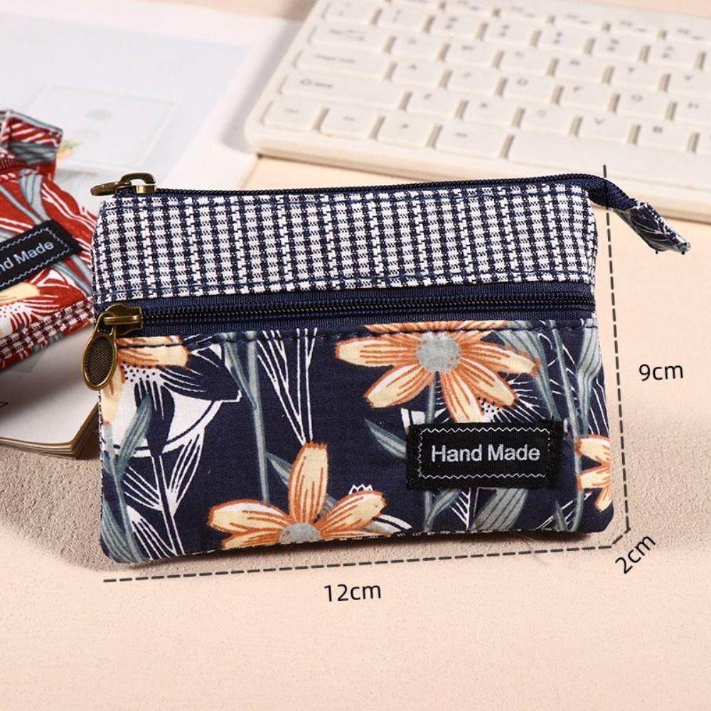 New Printed Fabric Money Bag Double Zipper Ethnic Style Coin Purse Wallet Women Girls