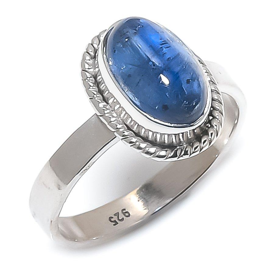 Natürlicher blauer Kyanit Edelstein Handarbeit 925 Massiv Silber Schmuck Ring Größe 7 H0s11