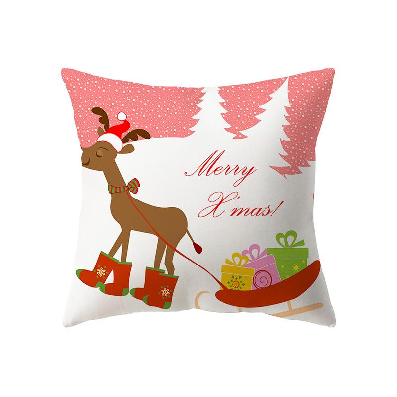 Christmas Theme Cute Elk Print Pattern Cushion Cover Home Living Room Sofa Decoration Square Polyester Pillow Pillow Cover