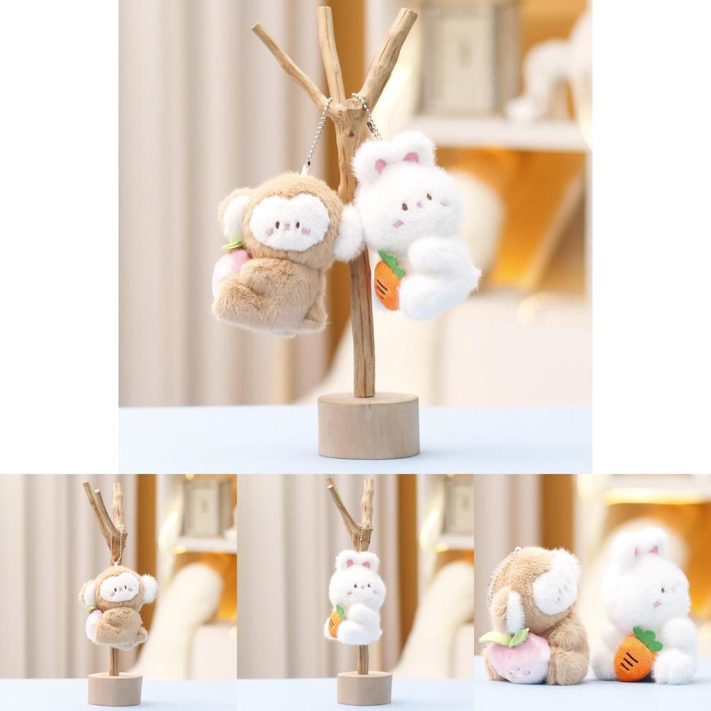 Monkey And Rabbit Plush Keychain With Carrot Peach Design For Girls Gift And Collectible Fun
