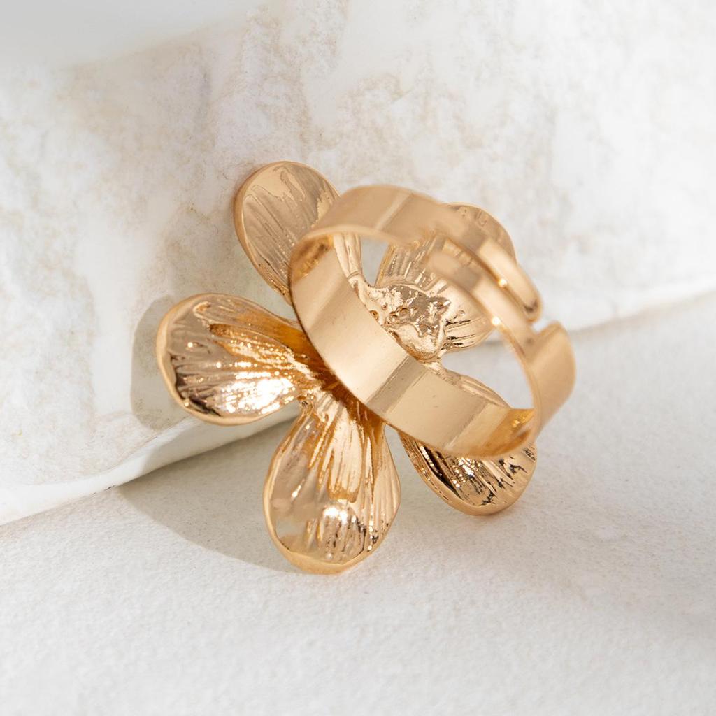 Cross-Border Exaggerated Metal Flower and Starfish Ring with Drip Glaze