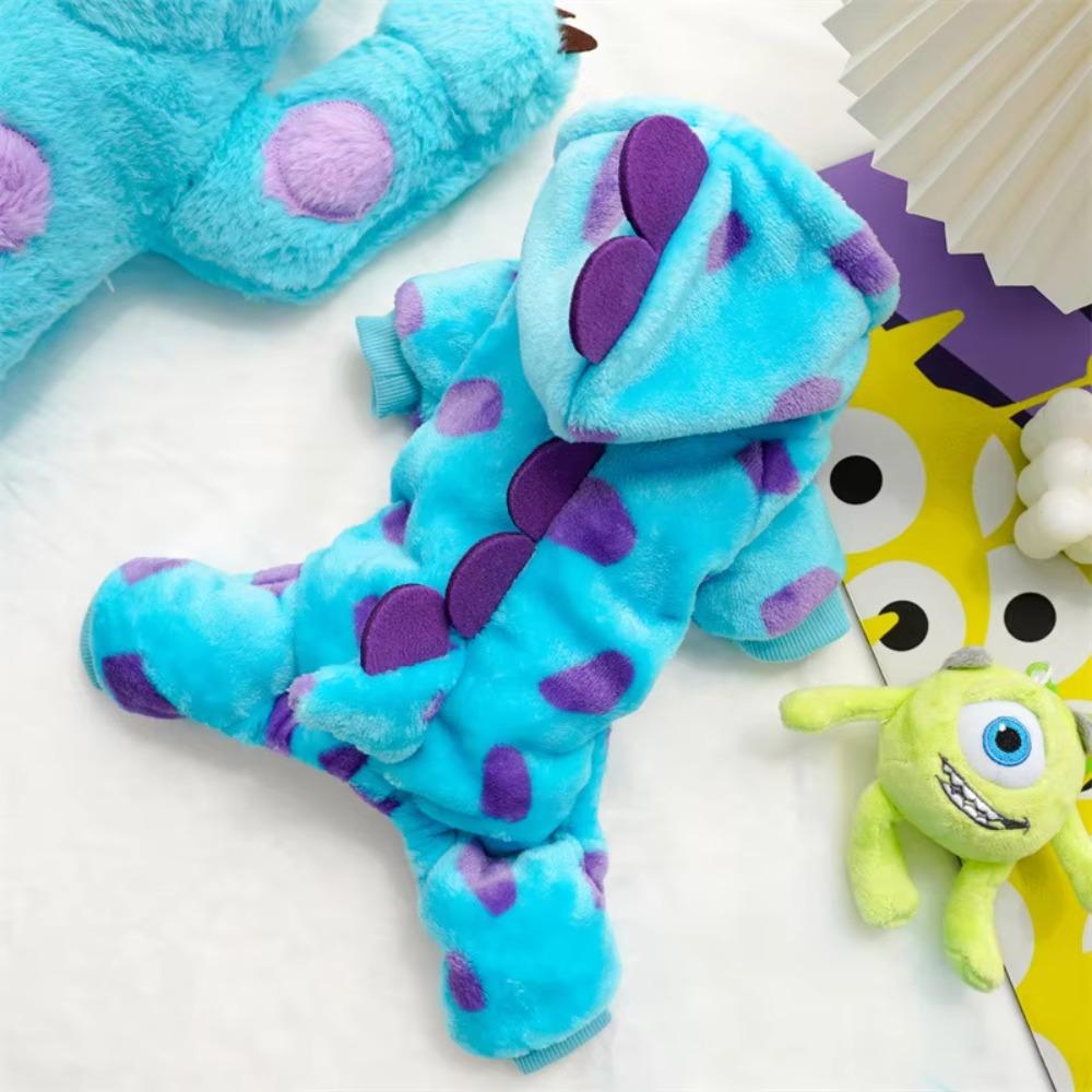 Thickened Warm Pet Clothing Dog Cat Puppy Costume Trendy Blue Dinosaur Hooded Coat