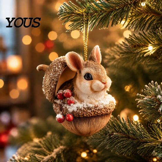 Seasonal Tree Ornaments Forest Animal Acorn Hanging Ornament, 2D Acrylic Flat Printed Thoughtful Christmas Gifts Decor for Christmas, Woodland