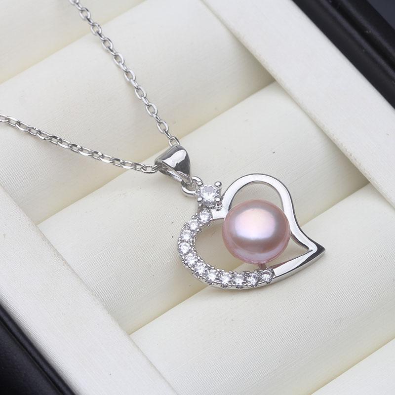 Real Natural Black Pearl Pendant Jewelry Woman,Trendy 925 Silver Pearl Heart Pendant Wife Mother Anniversary Gift White Pink