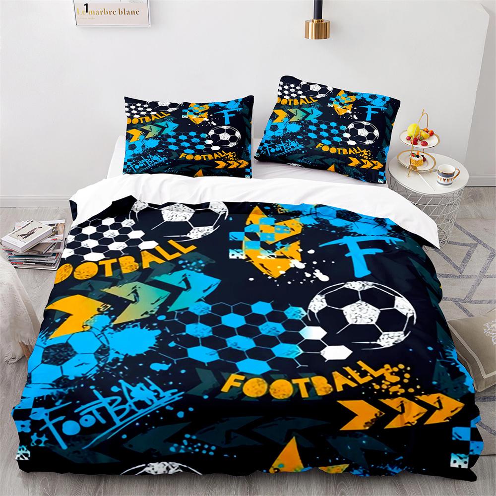 Soccer Duvet Cover Set Football Sport Galaxy Background Polyester Comforter Cover King Queen Twin Full Size For Kids Boys Girl