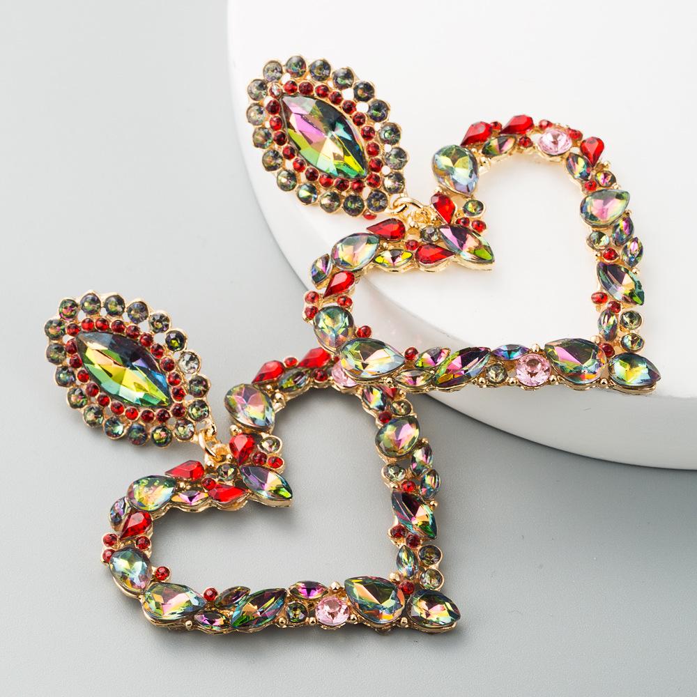 Shiny Crystal Rhinestone Heart Pendant Dangle Earrings for Women Statement Jewelry Accessories