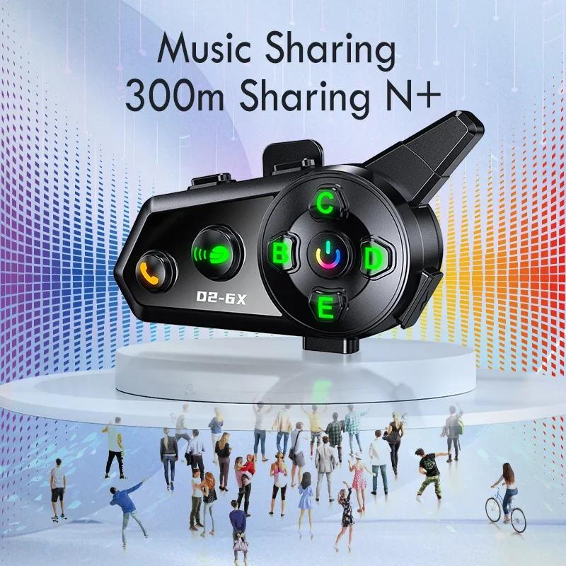 Kebidumei D2-6X Motorcycle Helmet Intercom Headset 1000M Wireless Interphone Communicator for 6 Riders Music Share Waterproof