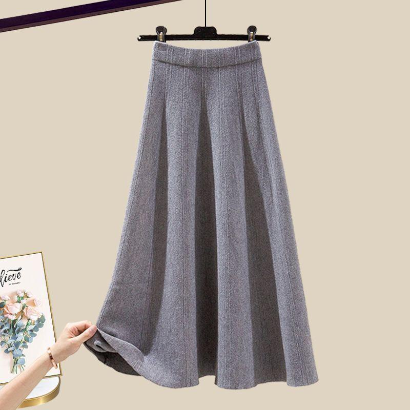 Spring suit women's 2 new large size wear temperament knitted sweater skirt Maillard wear a complete set