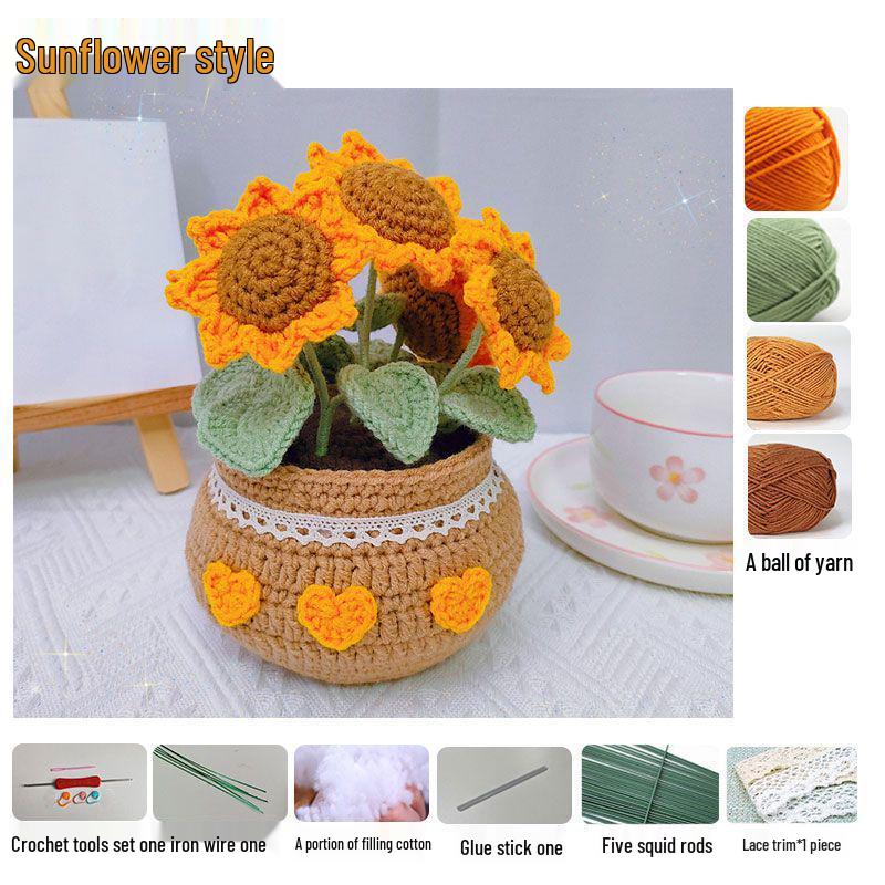 Crochet Tulip & Daisy Potted Bouquet Kit - Yarn Flowers & Ornaments