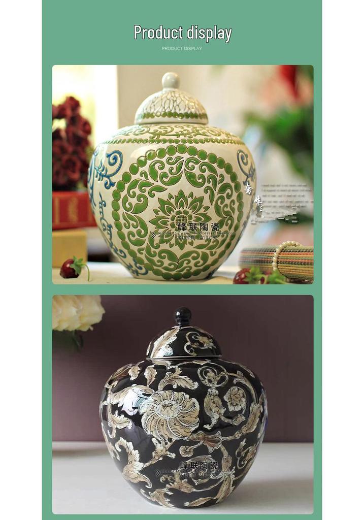 European Style Hand-Painted Ceramic Storage Jar for Living Room Décor