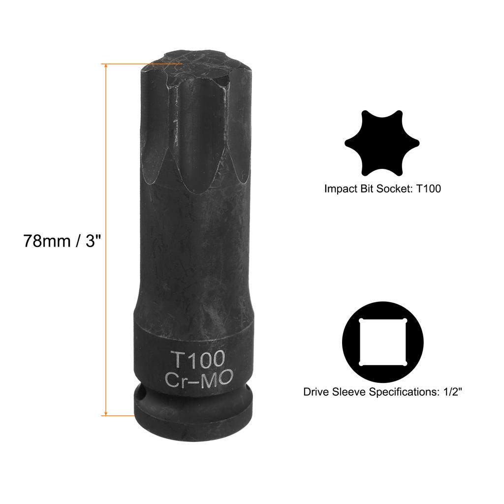 T20-T100 Torx Bit Socket 1/2" Drive 6 Point Torx Star Screwdriver Socket Adapter CR-MO Steel Lengthen Impact Bit Sockets