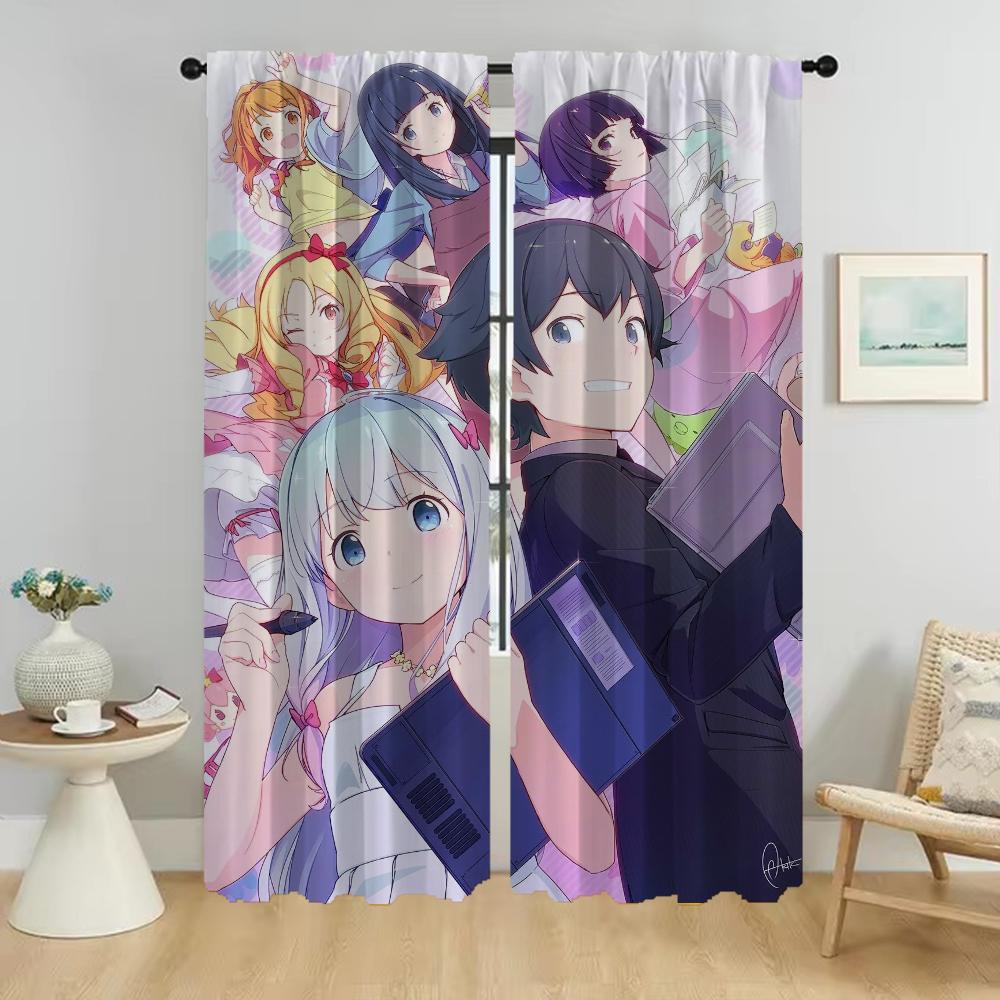 Modern Eromanga Sensei Living Room Curtains Kitchen Camera Tulle Bedroom Partition Shades Curtain Home Set Of 2 Made Polyester Sitting Decor