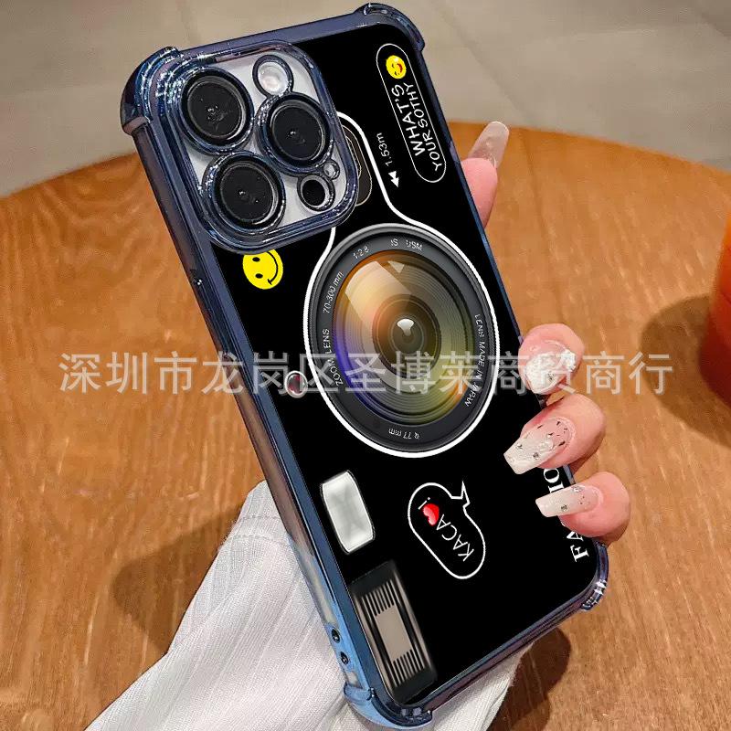Retro Camera for iPhone17 Mobile Phone Case, Four Corners Anti-drop Airbag 16promax Lens Film 15 Protective Case