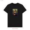 PREMIUM OFFIZIELL apoh Mona Lisa Tennis Schwarzes T-Shirt vintage Gewaschen Stilvoll Streetwear Weich Grafik Mode Leicht