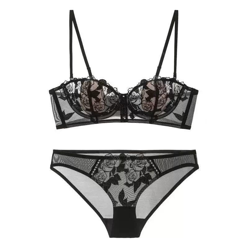 Conjunto de Sujetador Sexy para Mujer Francés, Conjunto de Lencería de Encaje Suave con Aro y Copas de Oreja de Conejo, Conjunto de Sujetador Reductor para Pecho Grande