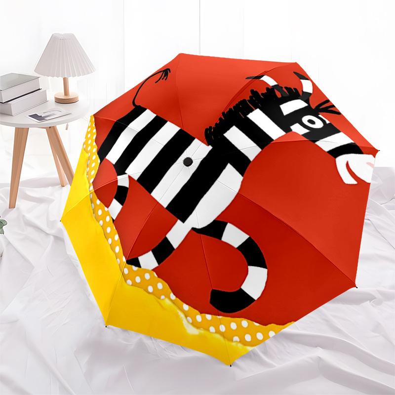 1pc Zebra Egg Automatic Folding Umbrella - Compact Travel Umbrella with Auto Open/Close 8-Rib Heavy-Duty Shaft for Women/Men -l041