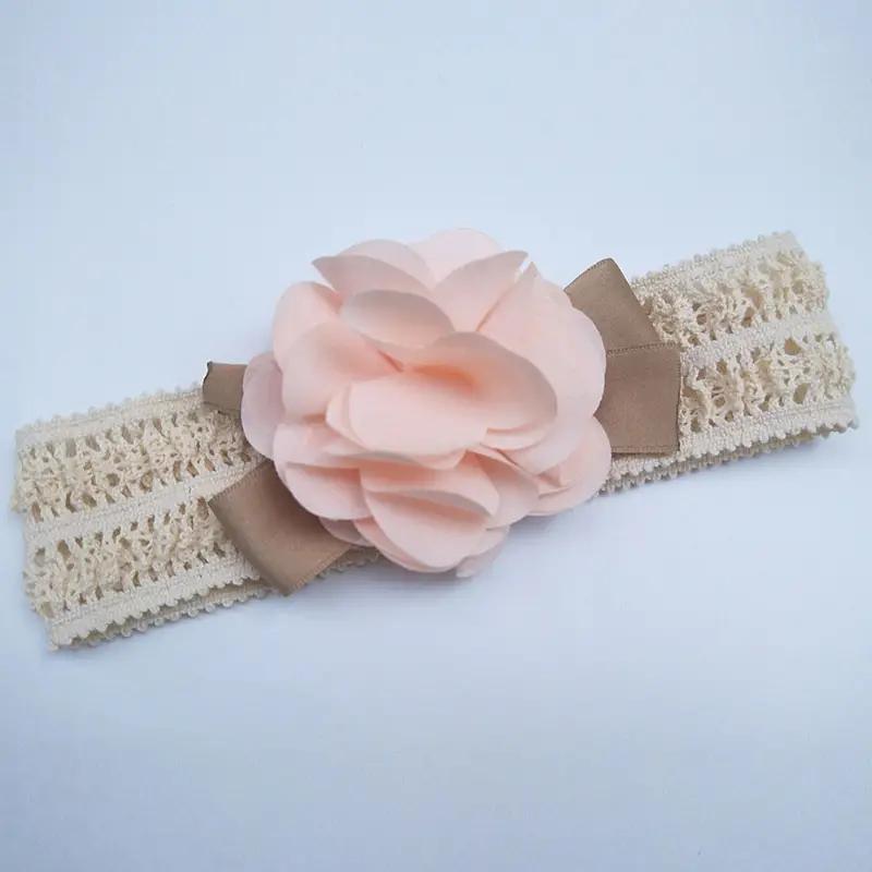2pcs Baby Girls Cute Headband Elastic Lace Hair Band Pink Flower Headband Hair Accessories