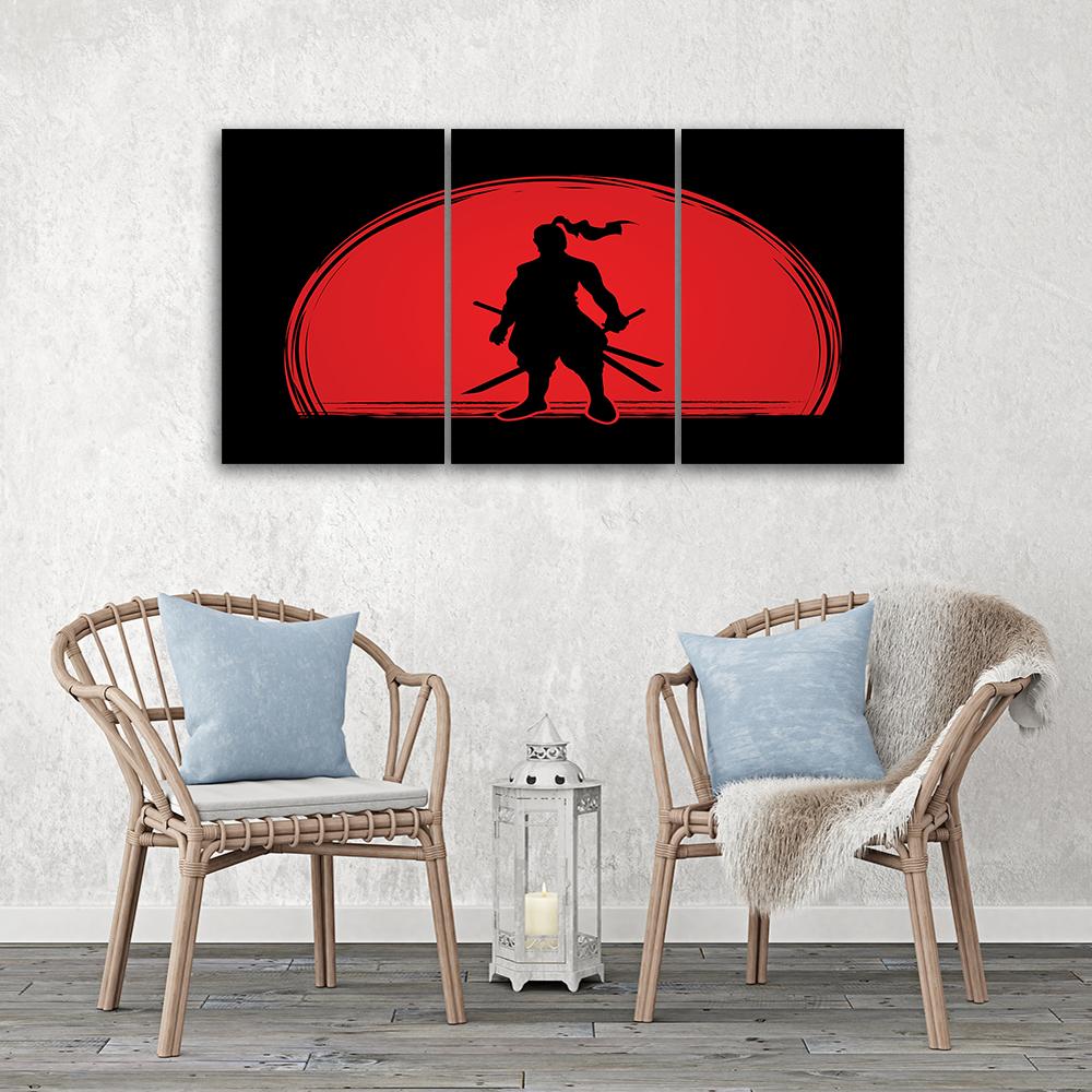 Three Piece Picture Canvas Print Samurai Japan Sun