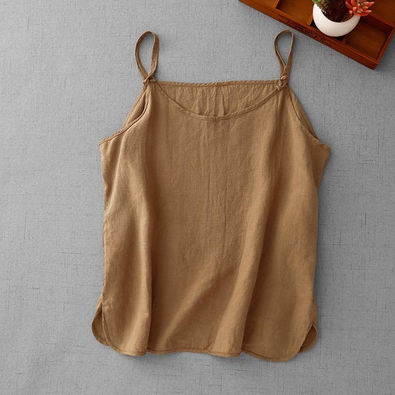 Women Cotton Linen Camisole Tank Top Short Plus Size Casual Top
