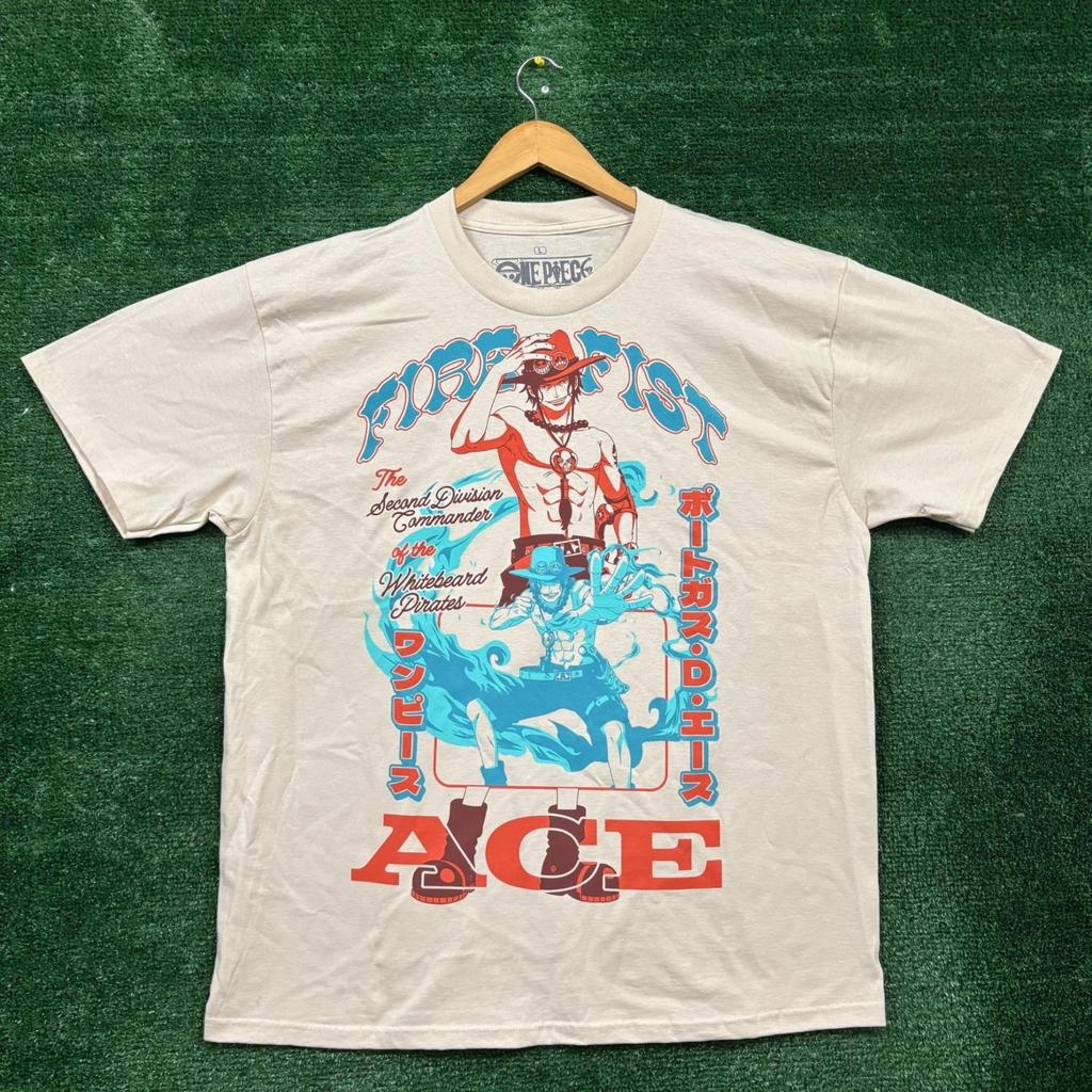 One Piece Ace Anime beige T-Shirt Size Large Unisex T-Shirt