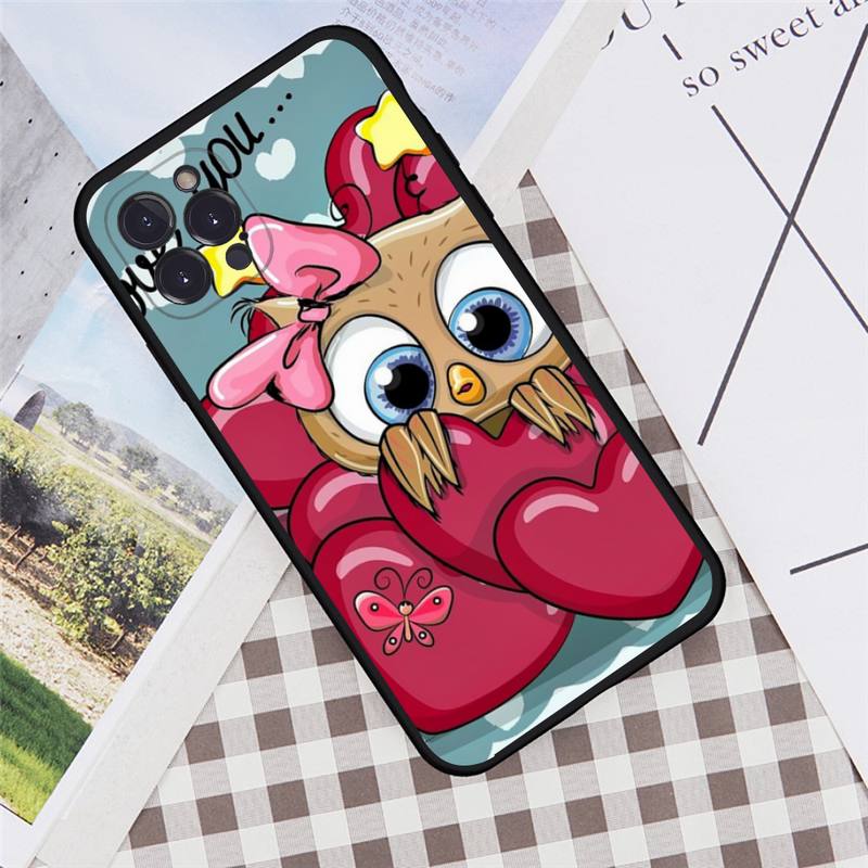 Animal Cute Cartoon Owl Phone Case For iPhone 6 7 8 Plus 11 12 13 14 Pro SE 2020 MAX Mini X XS XR Back Funda Cover