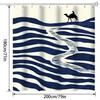 Modern Abstract Wave Shower Curtain - Navy Blue & White Stripes, Polyester Fabric, Machine Washable, Contemporary Bath Decor