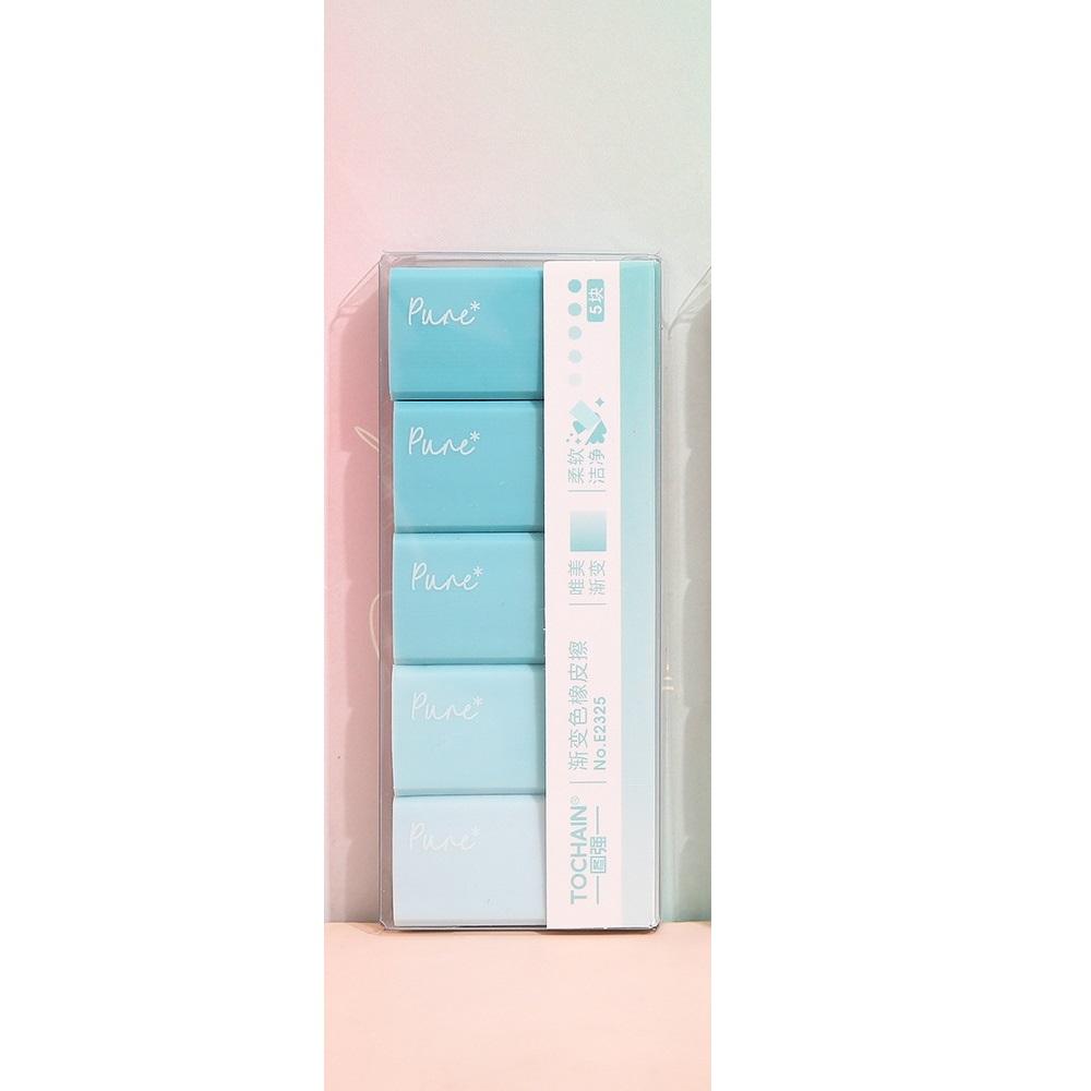 5pcs Pure Gradient Color Erasers Set Less-dust for Pencil Cleaning Stationery School Exam A7611