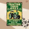 2D Flat Farmer 81.89 Gallon Tractor Vintage Metal Sign - Heavy Machinery Decor with "Tractor Parking Only" Warning Text