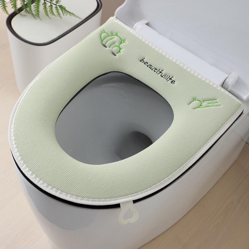 Universal Embroidered Washable Zip-On Toilet Seat Cover for All Seasons