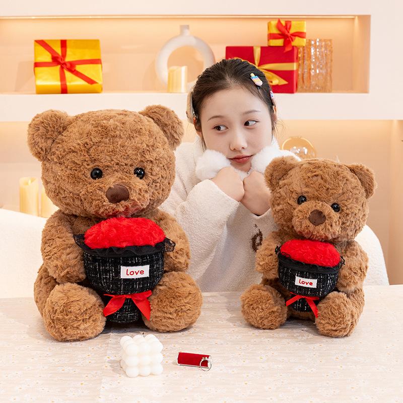 Non-Toxic Rose Bear Soft Stuffed Plush Toys Teddy Bear Cute Animal Plushies Doll Love Flower Romantic Gifts Happy Valentine'S Day Decor