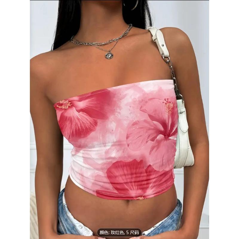 

Модная летняя майка-топ без рукавов с принтом, повседневная элегантная облегающая короткая футболка, повседневные простые кроп-топы, женская уличная одежда, топ без бретелек, женская одежда M розы красного